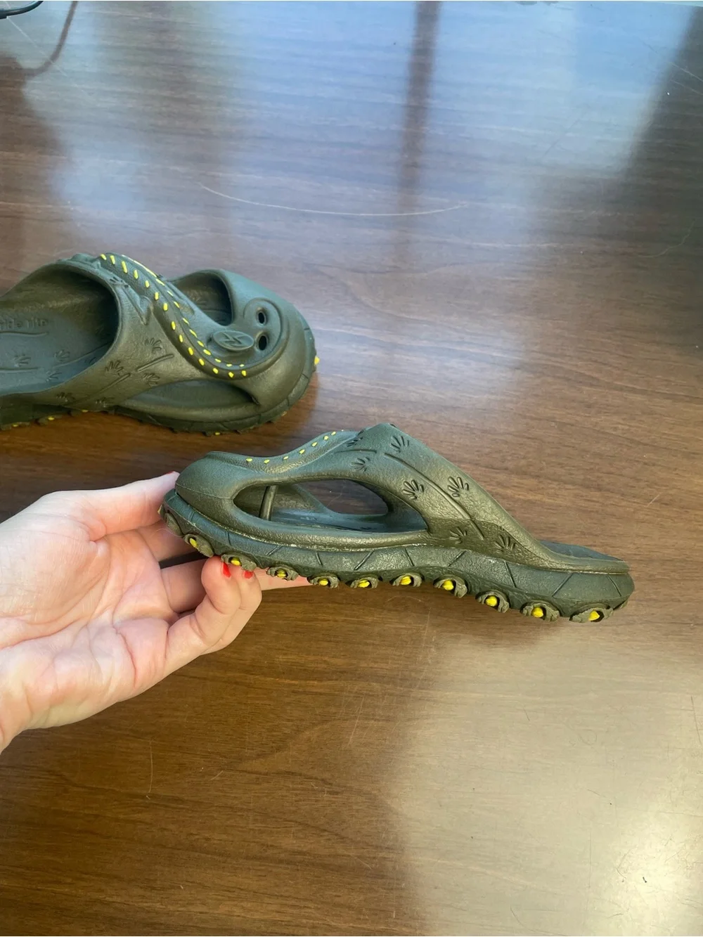 Stride Rite Kids Olive Green Slip-On Sandals with lizards
